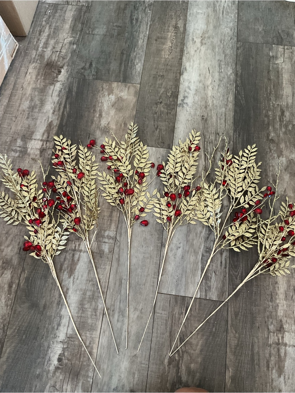 Gold and Red Holiday Berry Spray - Decorative Festive Picks